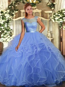 Floor Length Ball Gowns Sleeveless Blue Quinceanera Gowns Backless
