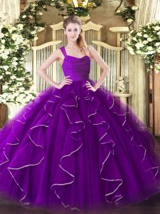 Glamorous Eggplant Purple Sleeveless Organza Zipper Sweet 16 Dresses for Military Ball and Sweet 16 and Quinceanera