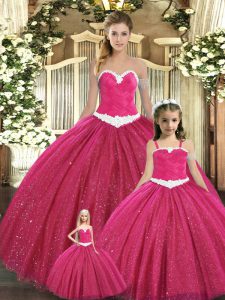Customized Sweetheart Sleeveless Tulle Quinceanera Dresses Ruching Lace Up