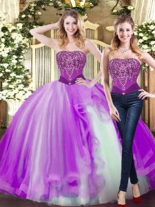 Low Price Beading and Ruffles Sweet 16 Quinceanera Dress Eggplant Purple Lace Up Sleeveless Floor Length