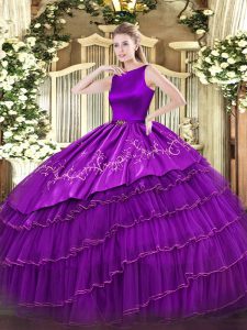 Purple Sleeveless Organza Clasp Handle 15th Birthday Dress for Military Ball and Sweet 16 and Quinceanera