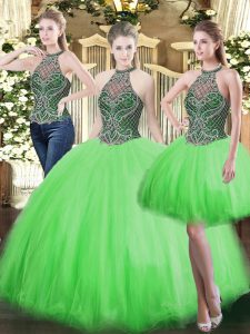 Deluxe Floor Length Lace Up Quince Ball Gowns for Military Ball and Sweet 16 and Quinceanera with Beading