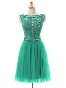 Mini Length Zipper Evening Dress Turquoise for Prom and Party with Beading
