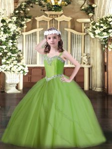Hot Sale Girls Pageant Dresses Tulle Sweep Train Sleeveless Beading