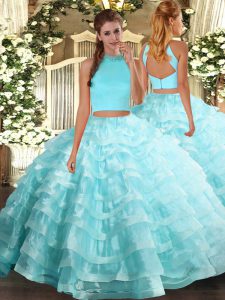 High Class Sleeveless Beading and Ruffled Layers Backless Quinceanera Dresses