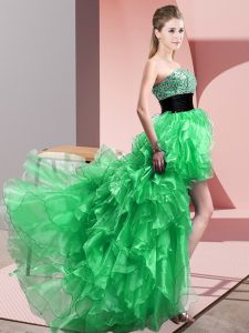 Spectacular Green Sweetheart Lace Up Beading and Ruffles Prom Evening Gown Sleeveless