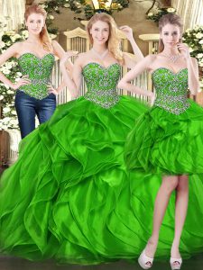 Perfect Sweetheart Sleeveless Lace Up 15th Birthday Dress Green Organza