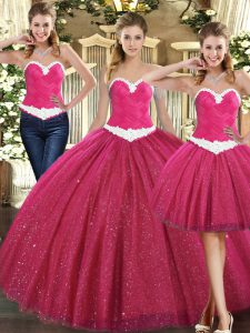 Fuchsia Ball Gown Prom Dress Military Ball and Sweet 16 and Quinceanera with Ruching Sweetheart Sleeveless Lace Up