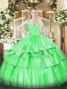 Green Sleeveless Ruffled Layers Floor Length Quinceanera Dresses