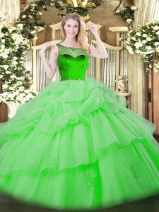 Glamorous Floor Length 15th Birthday Dress Organza Sleeveless Beading and Pick Ups