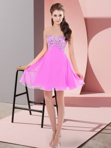 Lilac Chiffon Lace Up Evening Dress Sleeveless Mini Length Beading