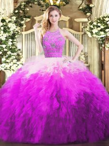 Unique Multi-color Sleeveless Tulle Zipper Sweet 16 Quinceanera Dress for Military Ball and Sweet 16 and Quinceanera