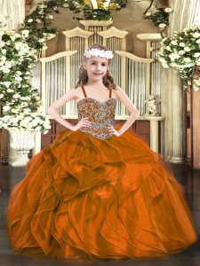 Fashion Floor Length Lace Up Girls Pageant Dresses Rust Red for Party and Quinceanera with Beading and Ruffles
