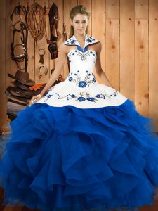 Blue Sleeveless Tulle Lace Up 15 Quinceanera Dress for Military Ball and Sweet 16 and Quinceanera