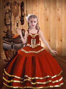 Custom Made Rust Red Kids Formal Wear Party and Sweet 16 and Quinceanera and Wedding Party with Embroidery and Ruffles Straps Sleeveless Lace Up