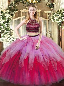 Elegant Multi-color Sleeveless Tulle Lace Up Ball Gown Prom Dress for Military Ball and Sweet 16 and Quinceanera