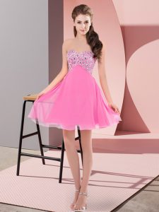 Captivating Chiffon Sweetheart Sleeveless Lace Up Beading Prom Dress in Rose Pink
