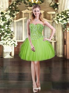 Affordable Lace Up Prom Dress Beading and Ruffles Sleeveless Mini Length