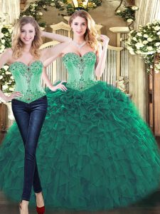Romantic Green Sleeveless Beading and Ruffles Floor Length Quinceanera Dresses