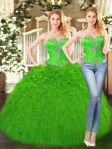 Fashion Floor Length Green Sweet 16 Dresses Sweetheart Sleeveless Lace Up