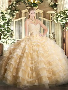 New Style Ball Gowns Quinceanera Dresses Champagne Sweetheart Organza Sleeveless Floor Length Lace Up