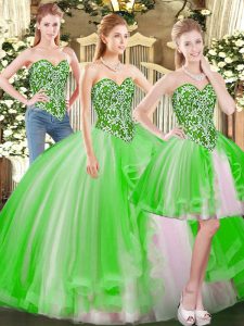 Clearance Lace Up Quince Ball Gowns Beading Sleeveless Floor Length
