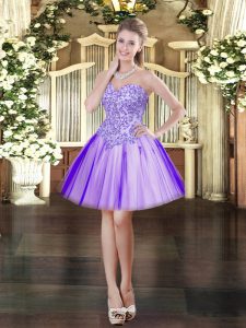 Colorful Lavender Lace Up Sweetheart Appliques Evening Dress Tulle Sleeveless