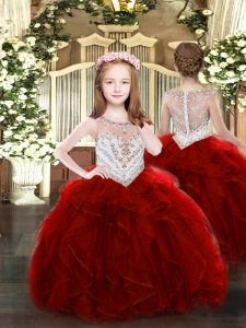 Wine Red Sleeveless Beading and Ruffles Floor Length Pageant Dress for Teens