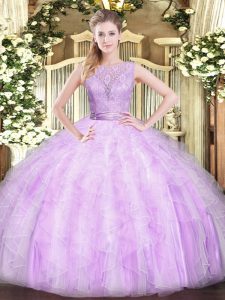 Smart Floor Length Lilac Quinceanera Dresses Scoop Sleeveless Backless