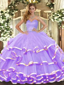 Delicate Lavender Lace Up Sweetheart Ruffled Layers 15th Birthday Dress Organza Sleeveless