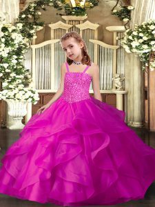 Perfect Organza Sleeveless Floor Length Winning Pageant Gowns and Ruffles