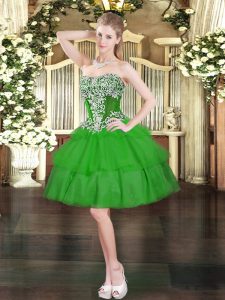 Glorious Ball Gowns Prom Gown Green Sweetheart Organza Sleeveless Mini Length Lace Up