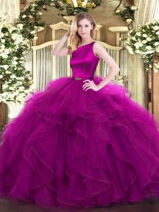 Floor Length Fuchsia Sweet 16 Dress Organza Sleeveless Ruffles