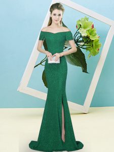 Zipper Prom Dress Dark Green for Prom and Party with Sequins Sweep Train