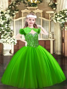 Trendy Green Straps Lace Up Beading Little Girls Pageant Dress Wholesale Sleeveless