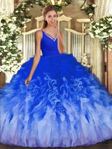 Sleeveless Tulle Floor Length Backless 15th Birthday Dress in Multi-color with Ruffles