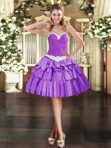 Fashionable Eggplant Purple Ball Gowns Organza Sweetheart Sleeveless Appliques and Ruffled Layers Mini Length Lace Up