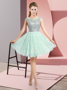 Apple Green Cap Sleeves Lace Backless Evening Dress for Prom and Party