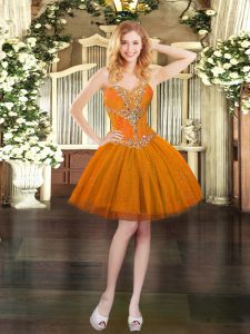 Tulle Sweetheart Sleeveless Lace Up Beading Evening Dress in Orange