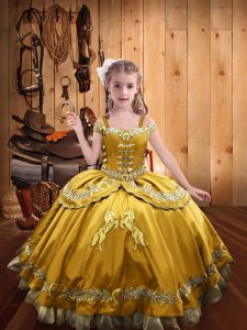 Discount Gold Custom Made Pageant Dress Sweet 16 and Quinceanera with Beading and Embroidery Off The Shoulder Sleeveless Lace Up