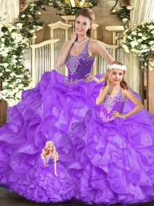 Free and Easy Sleeveless Beading and Ruffles Lace Up Quinceanera Dresses