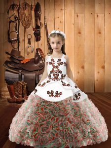 Multi-color Fabric With Rolling Flowers Lace Up Girls Pageant Dresses Sleeveless Floor Length Embroidery
