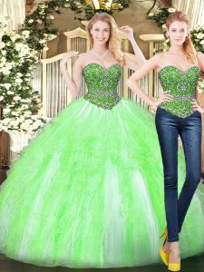 Yellow Green Tulle Lace Up Sweetheart Sleeveless Floor Length 15 Quinceanera Dress Beading and Ruffles