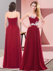 Wine Red Sweetheart Lace Up Appliques Prom Party Dress Sleeveless