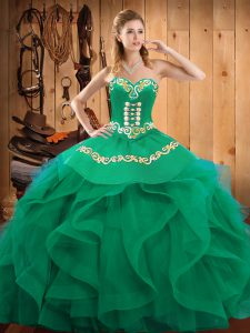 Turquoise Sleeveless Organza Lace Up 15th Birthday Dress for Military Ball and Sweet 16 and Quinceanera