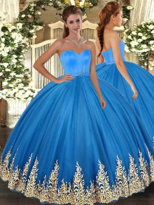 Ball Gowns Quinceanera Dresses Blue Sweetheart Tulle Sleeveless Floor Length Lace Up