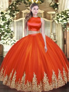 Superior Floor Length Red Quinceanera Dresses High-neck Sleeveless Criss Cross