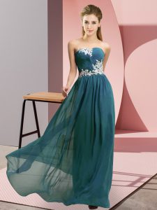 Teal Chiffon Lace Up Prom Party Dress Sleeveless Floor Length Appliques