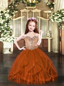 Fantastic Floor Length Rust Red Kids Formal Wear Spaghetti Straps Sleeveless Lace Up
