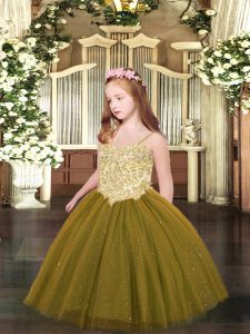 Sleeveless Lace Up Floor Length Appliques Little Girls Pageant Gowns